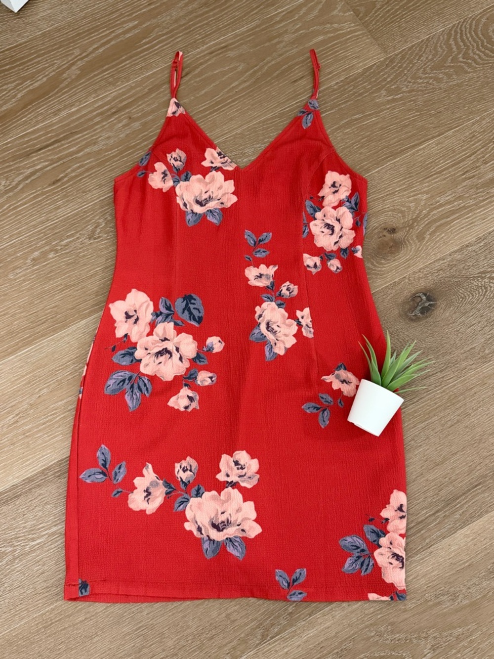 Red Floral Spaghetti Strap Mini Dress